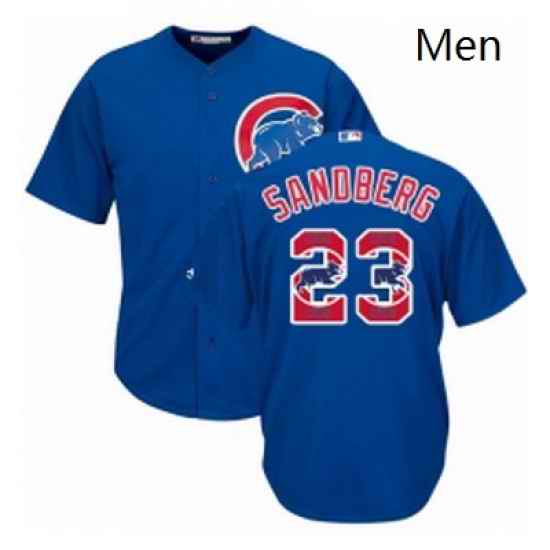 Mens Majestic Chicago Cubs 23 Ryne Sandberg Authentic Royal Blue Team Logo Fashion Cool Base MLB Jersey